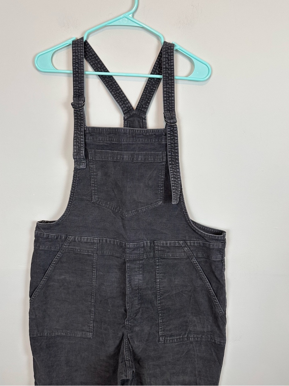 Aerie Corduroy Overalls Women Large Charcoal Gray Relaxed Straight Leg Raw Hem - Picture 4 of 12
